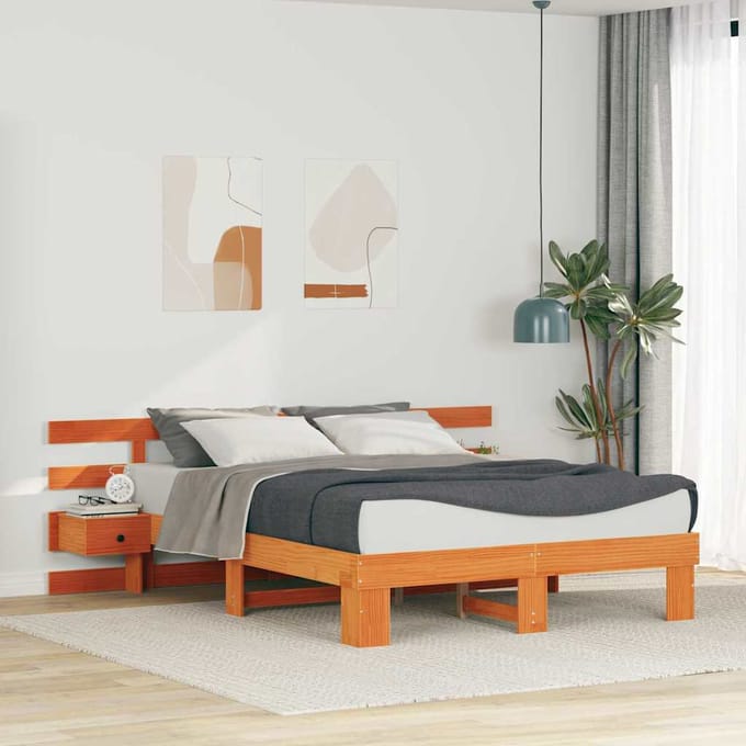 vidaXL - Bedframe - met - hoofdeinde - Bruin - 160 - x - 200 - cm - Massief - grenenhout