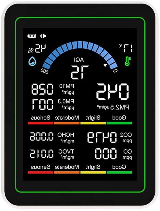 Luchtkwaliteitsmonitor - CO2 meter - Binnenlucht meten - HD kleurendisplay - 90x70x35mm - Wit