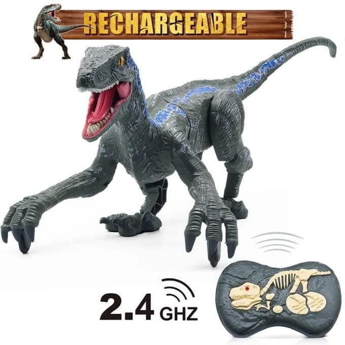 Jouet télécommandé - Dinosaure - Raptor bleu - 2.4G - Cadeau de Noël - Enfant bleu