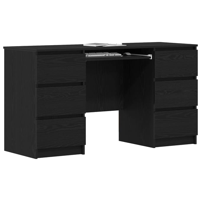 vidaXL - Bureau - Zwart - Eiken - 140 - x - 50 - x - 76 - cm - Bewerkt - hout