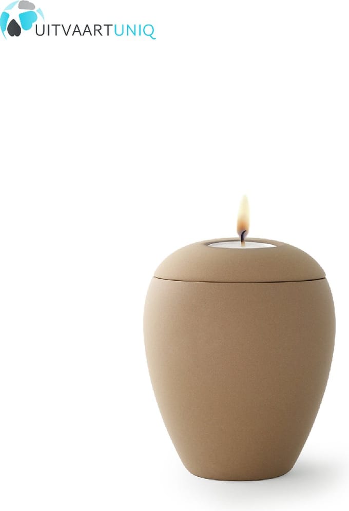 Mini urn zandkleur met lichtje - keramiek