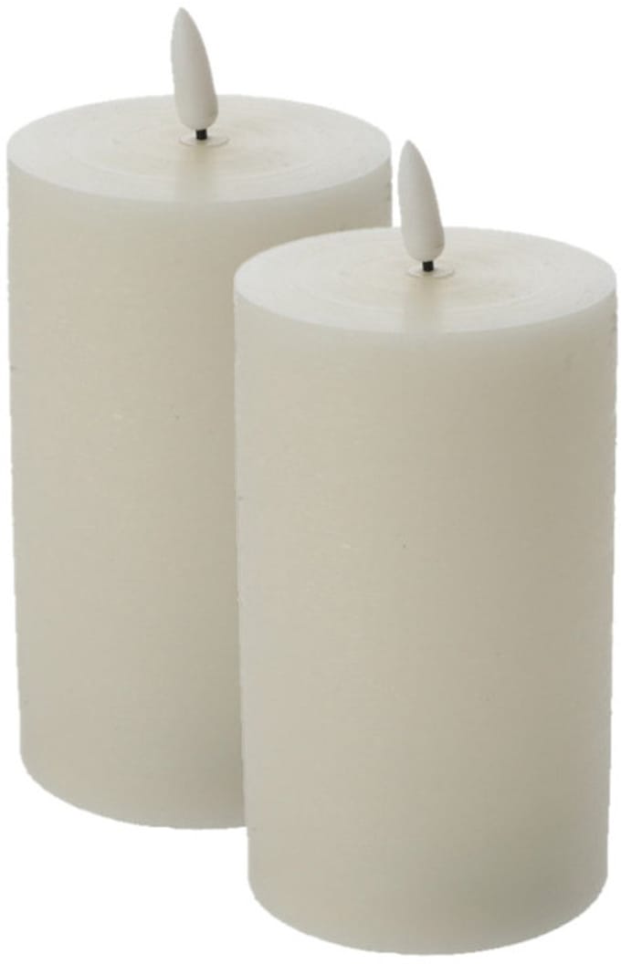 Firenze Home LED kaars - 2x - creme wit - D7,5 x H12,5 cm - met timer - stompkaarsen - sfeerkaarsen