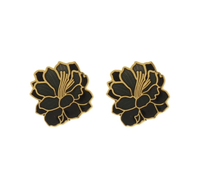 Behave - Oorknopjes dames - bloemmotief - zwart - 1 cm
