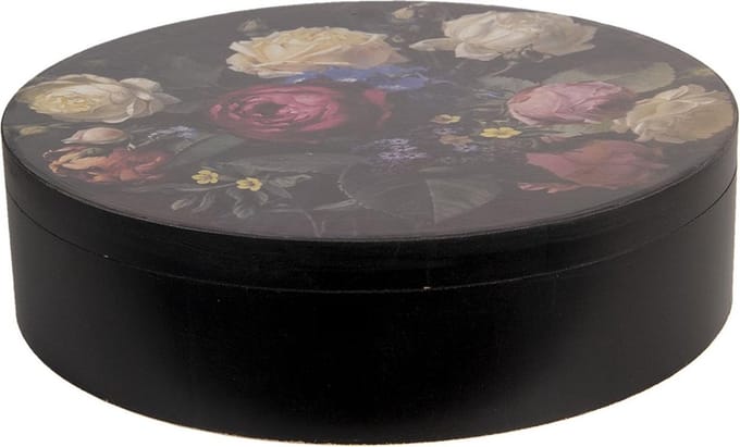 Clayre & Eef Opbergdoos Ø 25x7 cm Zwart Hout Bloemen