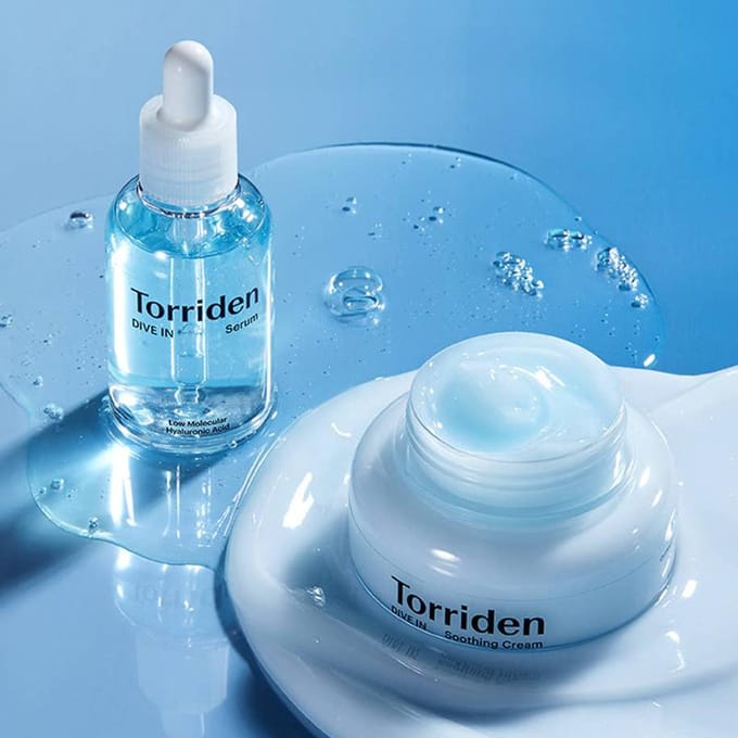 Ensemble Sérum à l'Acide Hyaluronique Bas Poids Moléculaire DIVE-IN + Crème Apaisante Torriden (50ml + 100ml) white