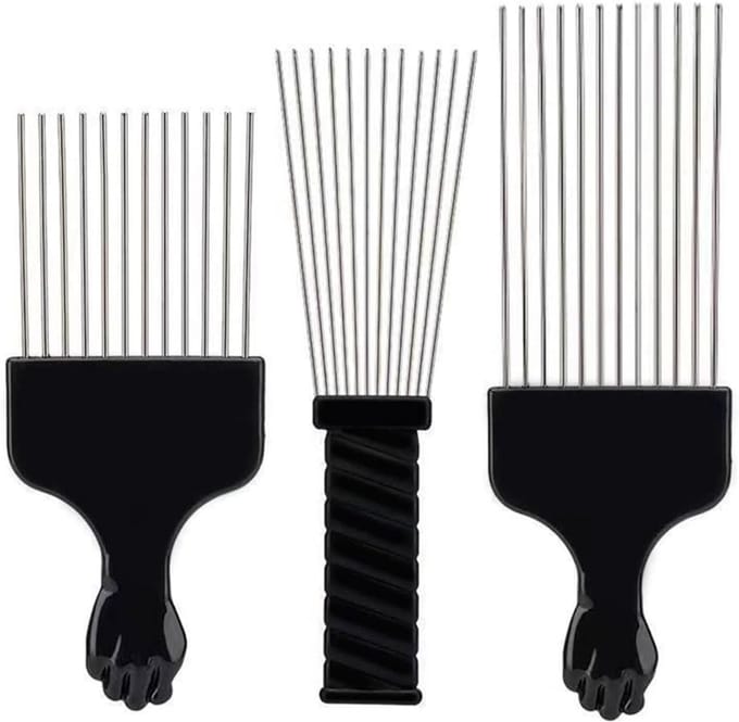Afro Kam Set - Haar Prikkers - Haar Styling - Met Vuist Handvat - 3 Stuks - Zwart
