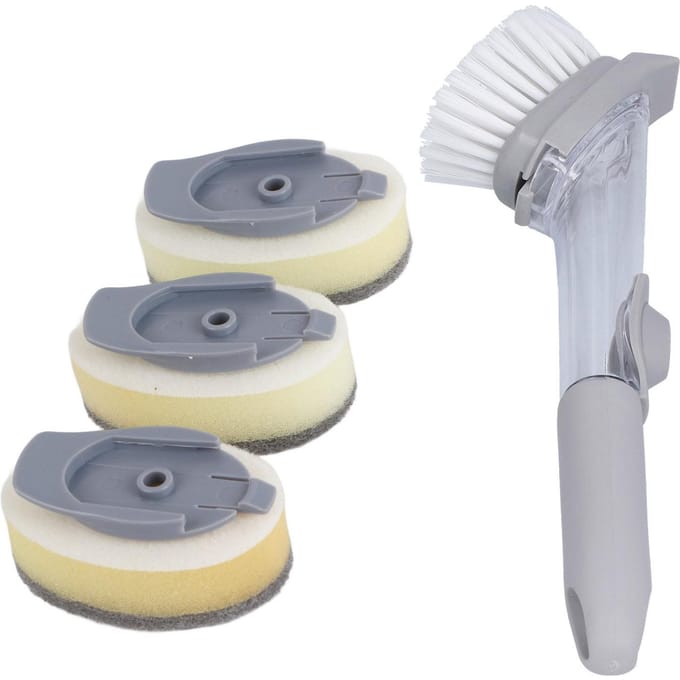 Zeepdispenserende Afwasborstel Spoelbak Afwas Schoonmaak Schrobber met Handvat Ophangring Vervangkop white