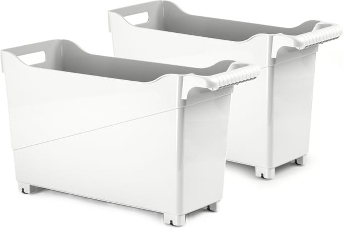 Plasticforte opberg Trolley Container - 2x - ivoor wit - L45 x B17 x H29 cm - kunststof