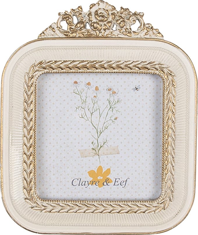 Clayre & Eef Fotolijst 9x9 cm Wit Goudkleurig Kunststof