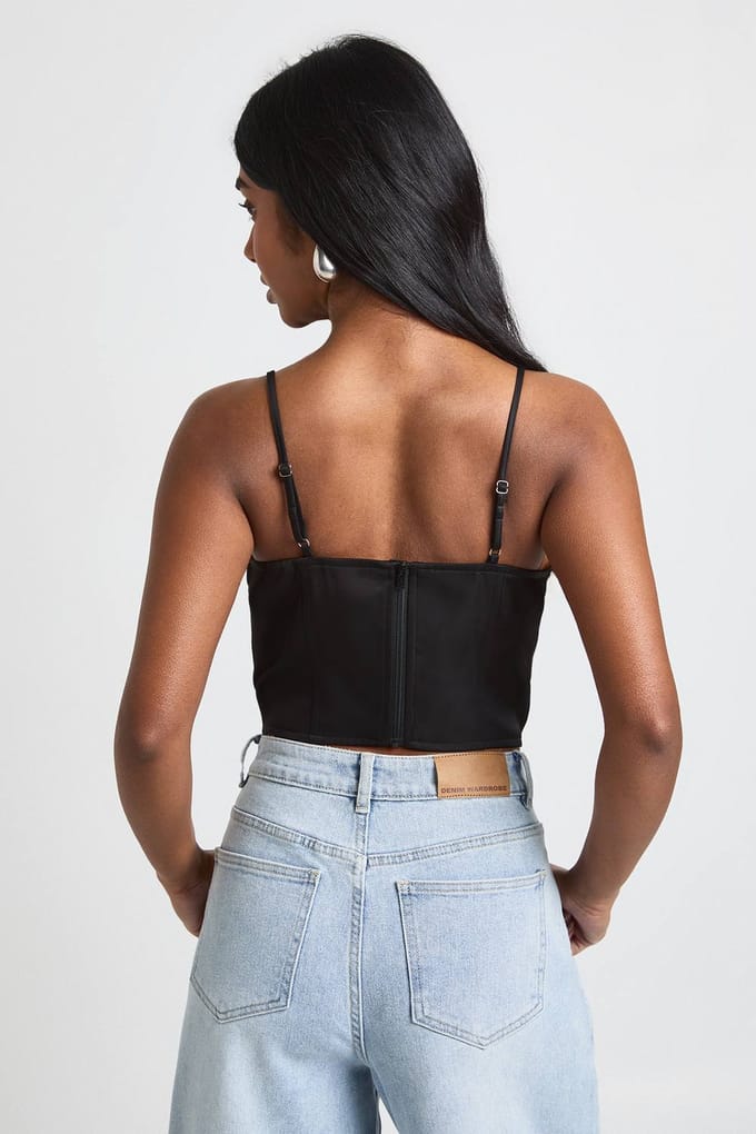 boohoo Dames Kanten Afgezet Corset Top Met Baleinstructuur | Zwart | Maat: 38