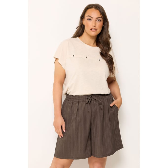 Yours Chocoladebruine Getextureerde Korte Broek Size 42