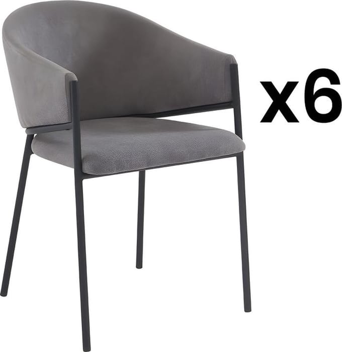 Vente-unique Set van 6 stoelen met armleuningen van stof en metaal - Grijs - ORDIDA