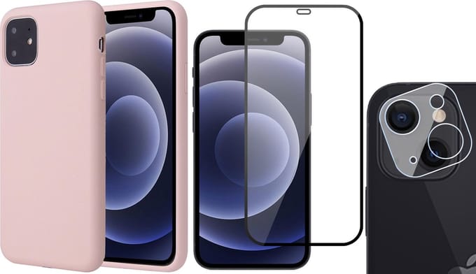 Hoesje geschikt voor iPhone 13 Mini - Fluweelzachte Backcover - Roze - Met Full Screenprotector en Camera Screen Protector