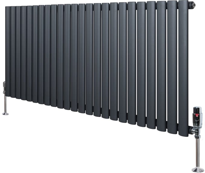 Ovale radiator 1 kolom - 600x1440 mm - grijs - thermostaatkraan