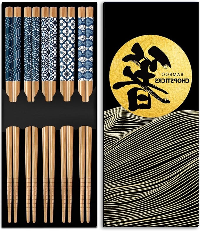 5 Paar Herbruikbare Bamboe Eetstokjes van 23 cm, Ideaal voor Sushi, Lichtgewicht en Antislip Design