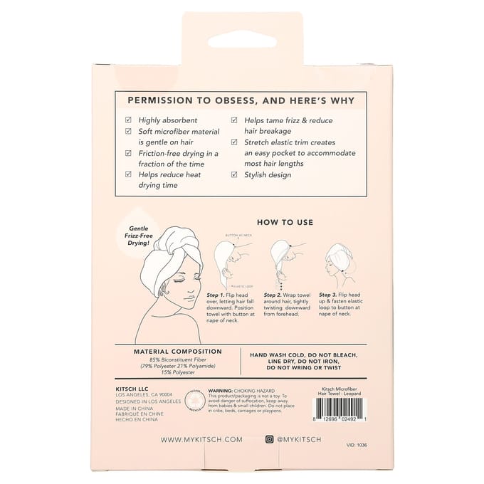 Séchage Rapide, Serviette Cheveux Microfibre, Léopard, 1 Pièce white