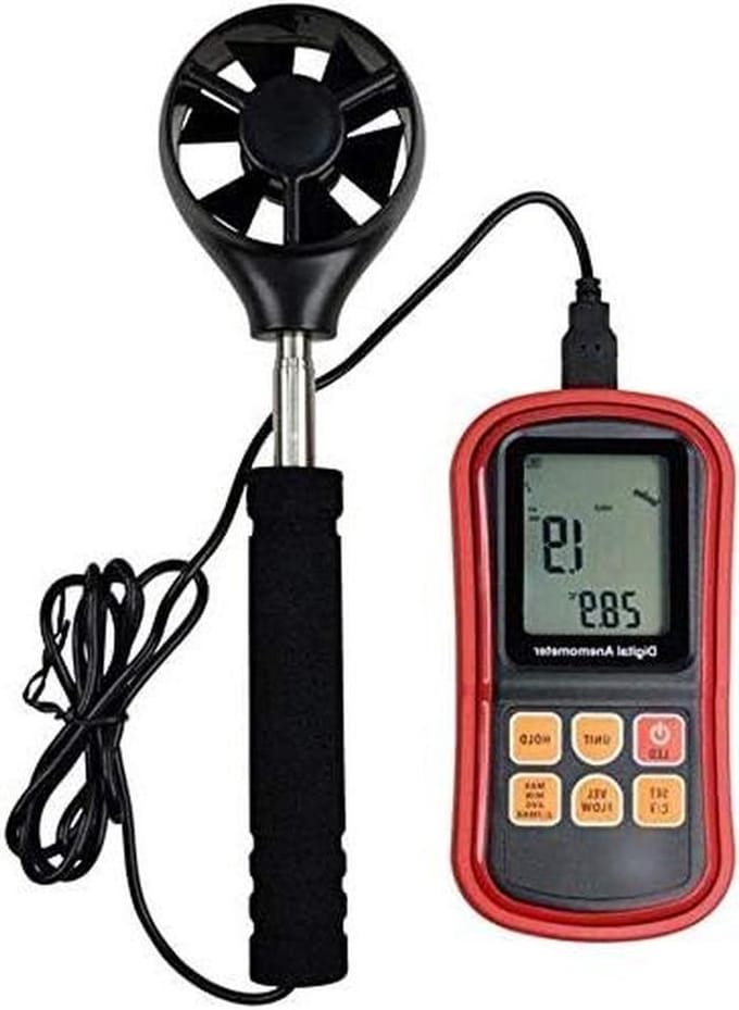 Anemometer Windsnelheidmeter - Windmeter Temperatuurmeter - Windmeting Buiten - Hoge Precisie Meting - 0-999900 CFM - Grijs