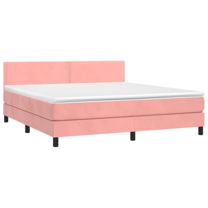 vidaXL - Boxspring - met - matras - fluweel - roze - 160x200 - cm