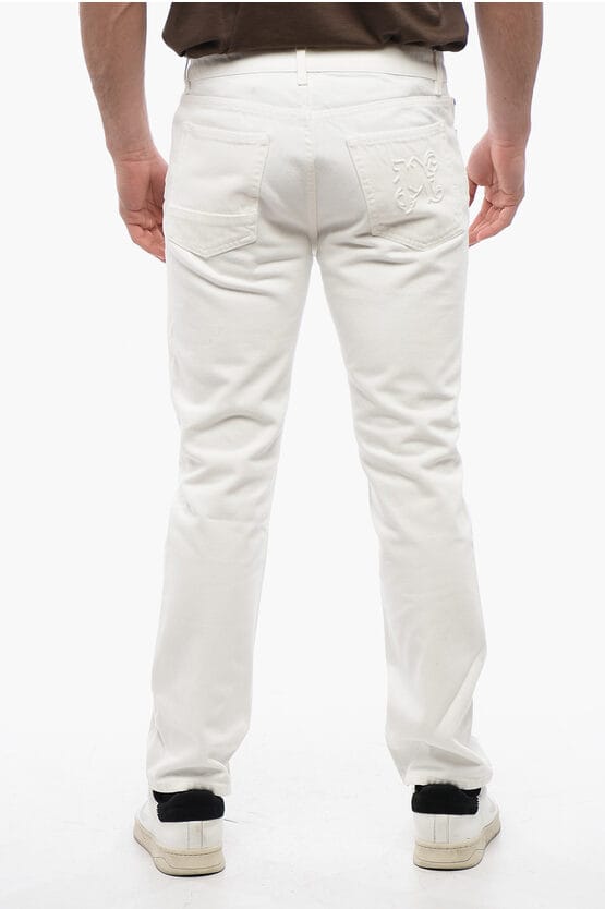 5-pocket slim fit denim met riemlussen 18 cm in wit