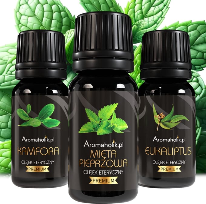 Aromaholik - Natuurlijke Etherische Oliën Set - Verlichting Bij Verkoudheid - Kamfer, Eucalyptus, Pepermunt