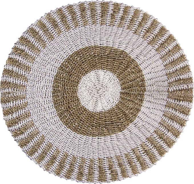 Zeegras Tapijt - Rond Kleed - Wit & Bruin - Diameter 1 meter