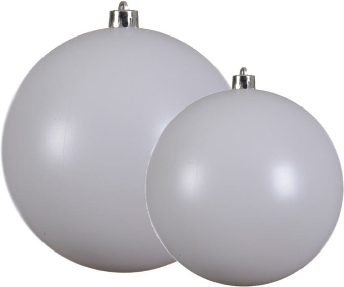 Decoris grote kerstballen - 2x stuks - wit - Dia 14 en 20 cm - kunststof - kerstversieringen