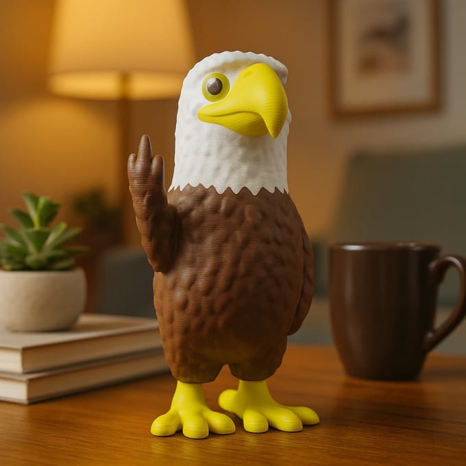 AnimalsAttitude – Grote Adelaar Figurine met Middelvinger – 3D-geprint PLA Beeldje – Whimsical Home Accessory