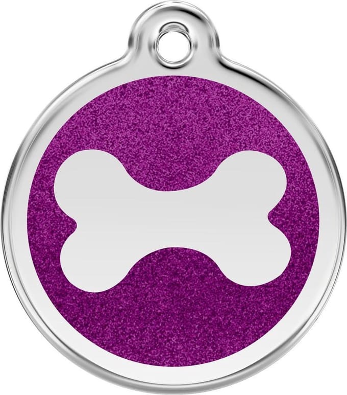 Red Dingo hondenpenning 38 mm bot glitter paars