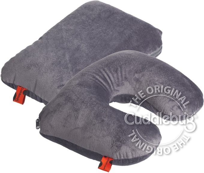 Cuddlebug - Reiskussen - 2in1 - Nekkussen - Normaal kussen - 32 cm x 32 cm - Grijs - R pet