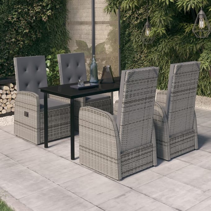 vidaXL - 5-delige - Tuinset - met - kussens - grijs