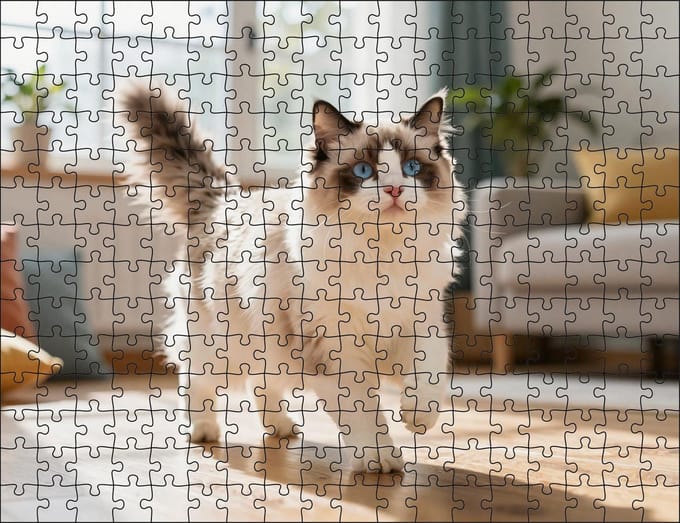 Puzzel Ragdoll in de woonkamer | 252 stukjes | Dierenpuzzel | Kattenpuzzel