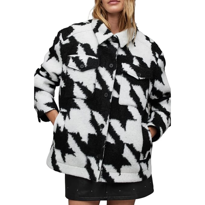 AllSaints Rosey Mono Jacket Black/white Maat: 40 | Overshirts Outlet | Dames | Wit