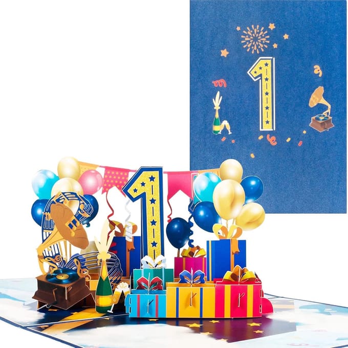 3D Pop-up Wenskaart voor Eerste Verjaardag