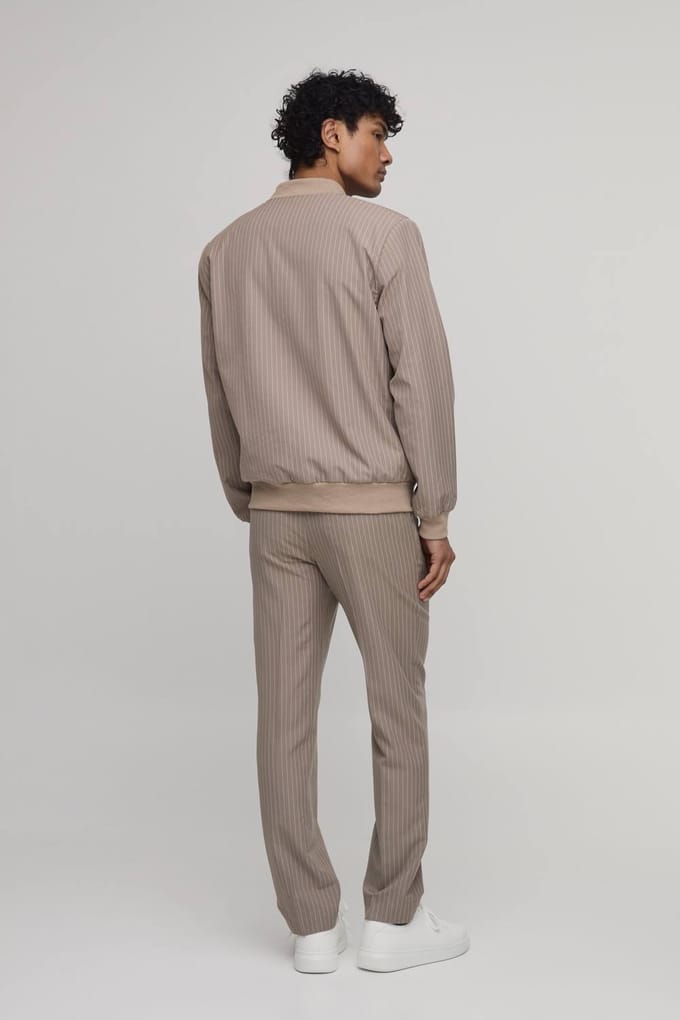 Gestreken Rechte Pasvorm Gestreepte Co-ord Broek | Taupe | Size 30