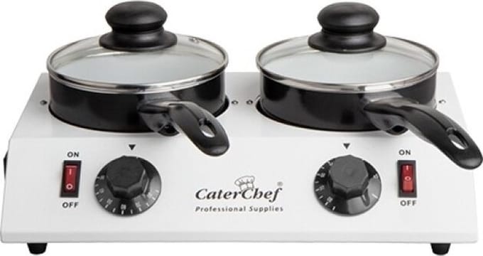 Chocolade / sauzen warmer 2 pans, RVS, 30/80 °C, 35x23x(H)11cm, 2x0,7L inhoud