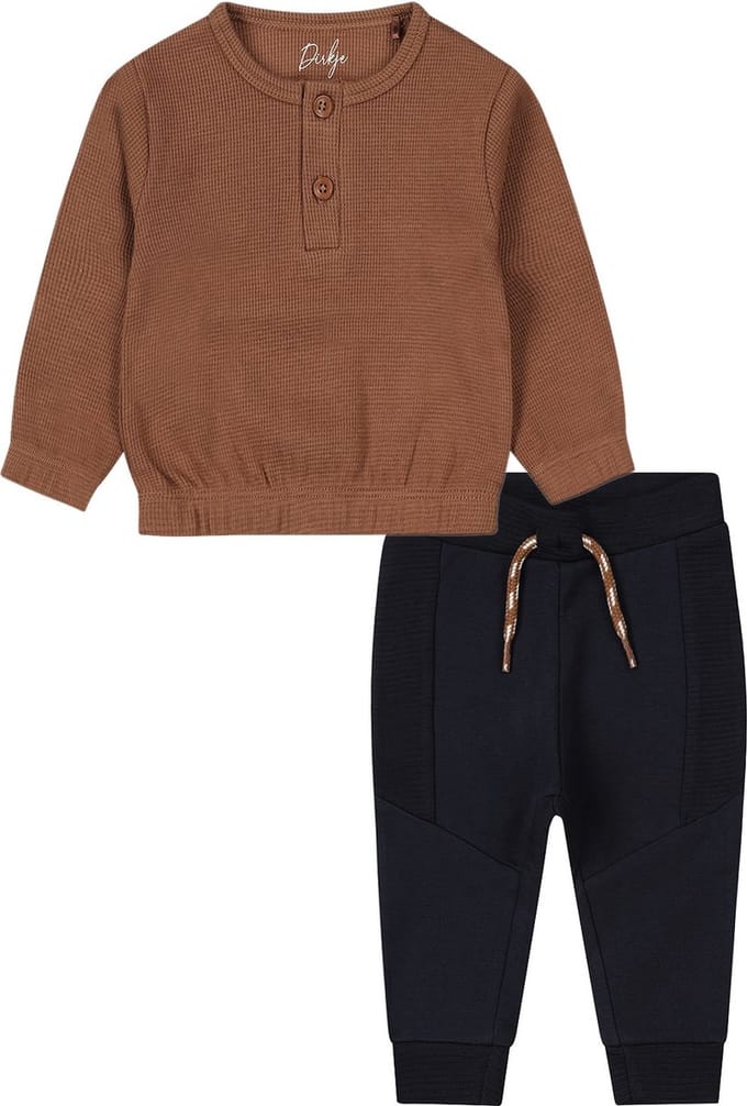 Dirkje - Kledingset - Broek Blauw met koord - Sweater Bruin - Maat 50