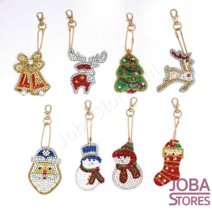 Diamond Painting "JobaStores®" Sleutelhanger Set Kerst 03 (8 stuks)