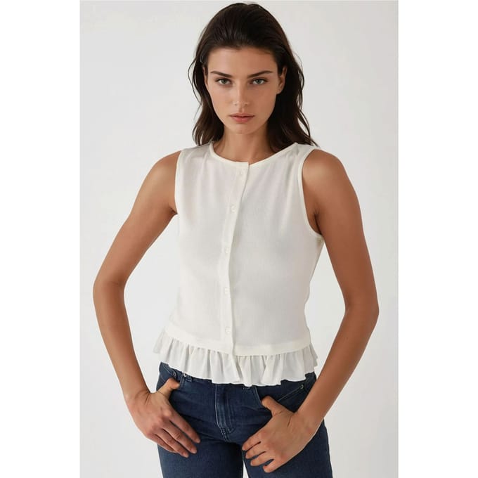 Gestructureerde Ronde Hals Blouse met Rimpeldetail