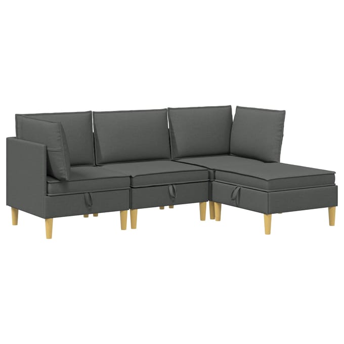 vidaXL - Modulaire - bankset - met - opslag - 4 - st - Donkergrijs - Stof