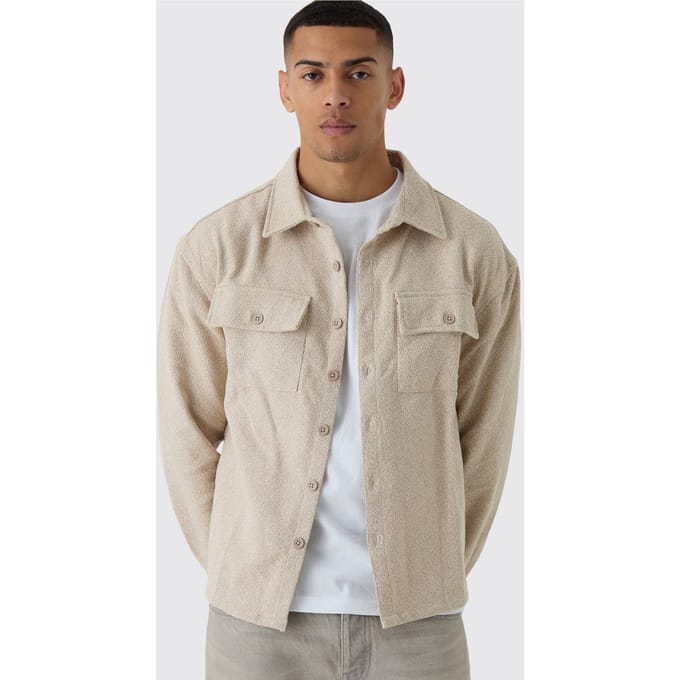 Regular Boucle Heavyweight Overshirt | Light Beige | Size Medium