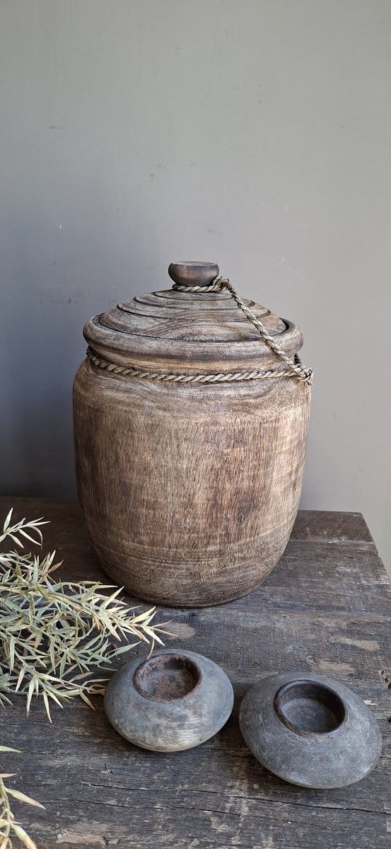 pot hout verweerd robuust met deksel XL
