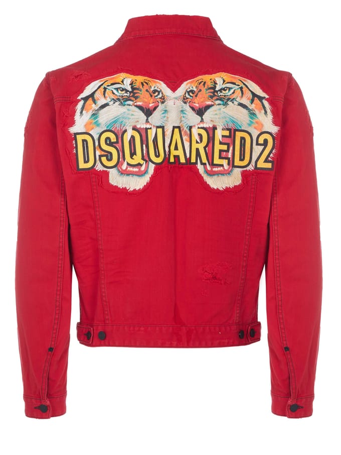 DSQUARED2 Italiaanse spijkerjasje ROOD tijger D2 Dan Jas - Maat: IT50 red