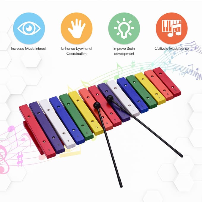 Ammoon 15 toetsen Xylofoon Kleurrijk muzikaal percussie-instrument Vroegschoolse educatie-instrument voor veelkleurig