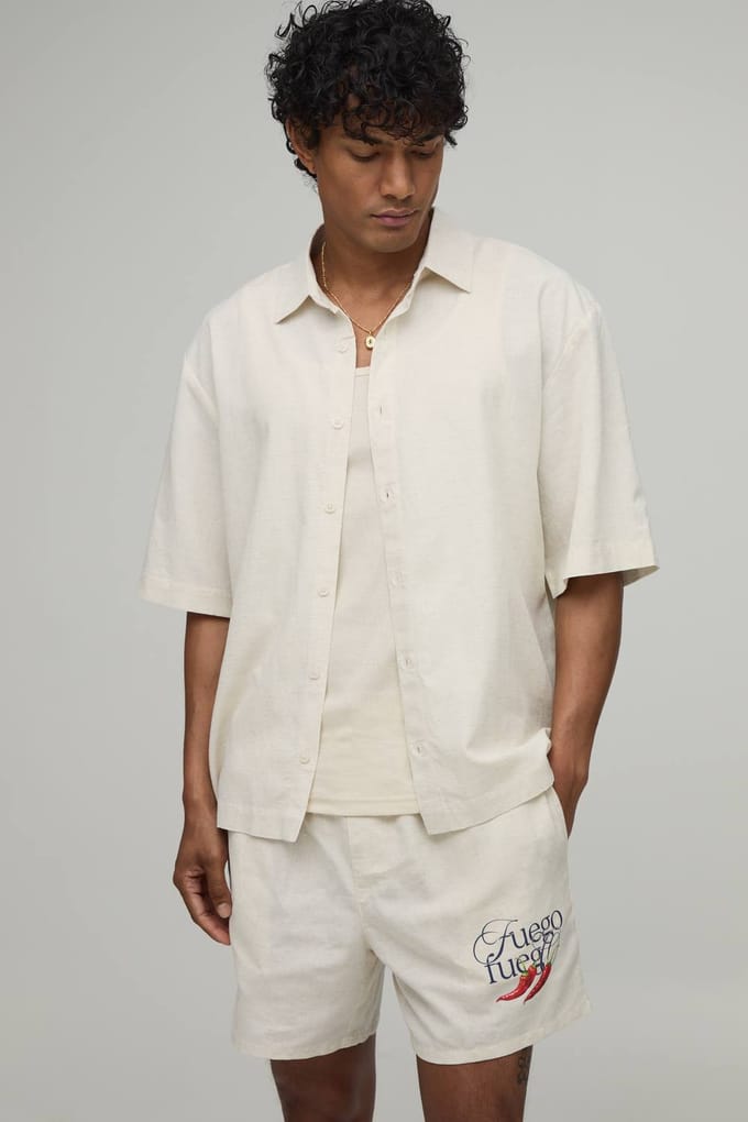 Oversized Half Sleeve Chilli Shirt and Relaxed Short | Natural | Size Medium