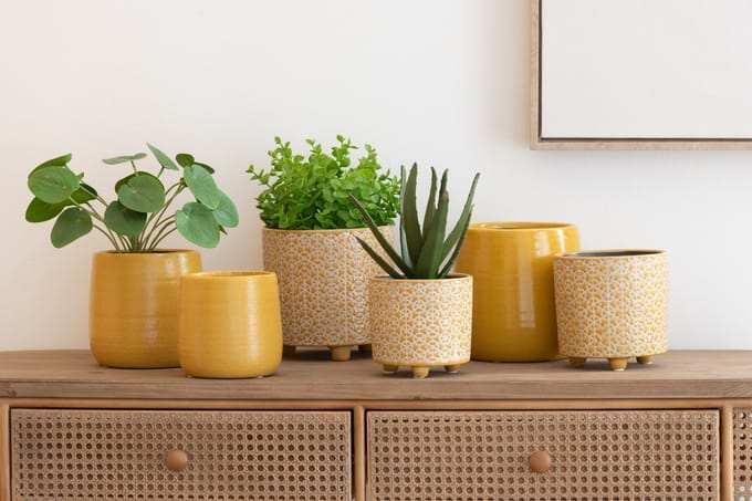 J-Line bloempot Effen - keramiek - oker - small - 2 stuks - Ø 12 cm