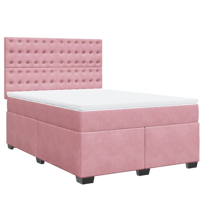 vidaXL - Boxspring - met - matras - fluweel - roze - 140x190 - cm