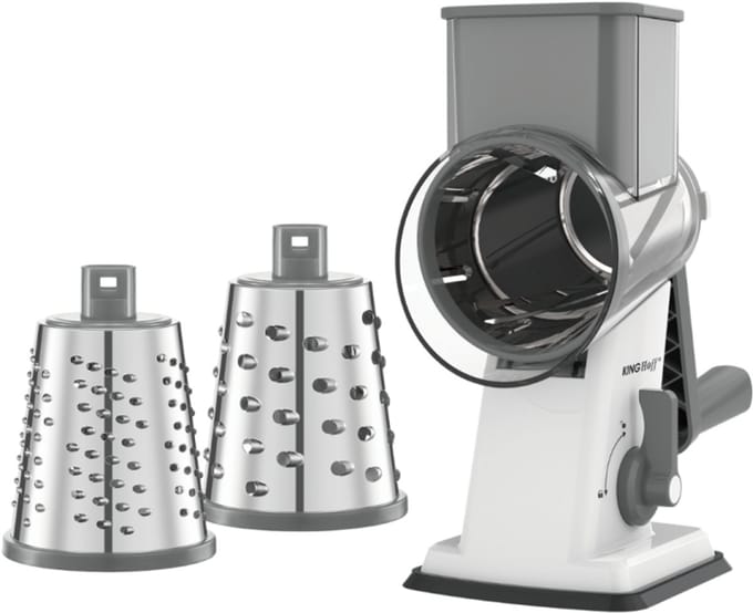 KINGHOFF Draaiende Rasp - 3-in-1 Rasp met Verwisselbare Drums - RVS Bladen - Zuignap - Grijs - KH-1959