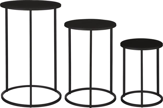 Mica Decorations Quinty Bijzettafel - Set van 3 - H50 x Ø32 cm - Metaal - Zwart