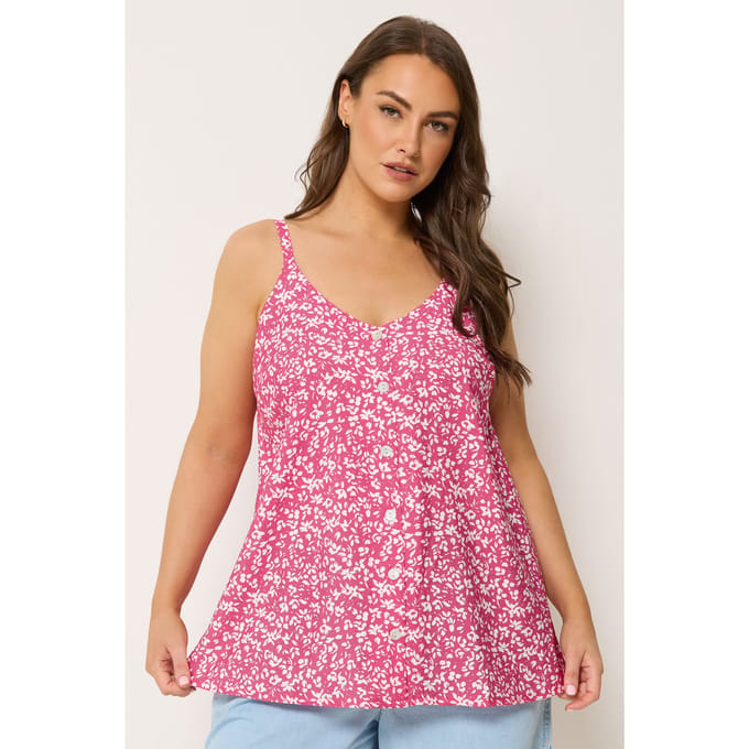 Yours Roze Bloemenprint Cami Vesttop Met Knopen Size 42