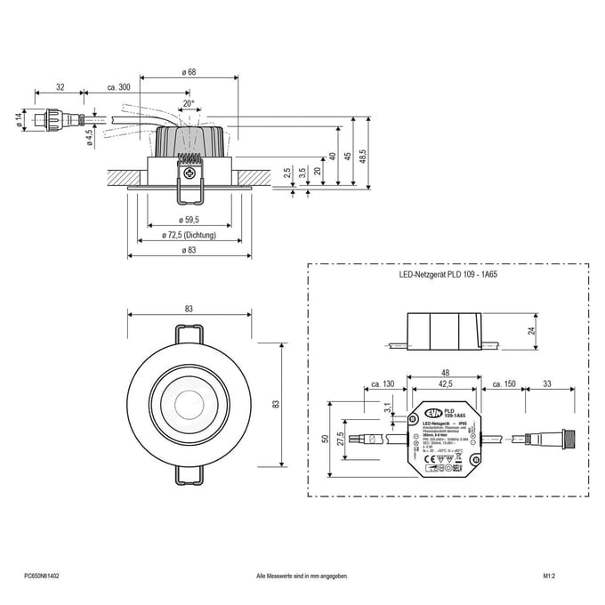 EVN PC65 buiten-inbouwlamp rond, 3000K aluminium